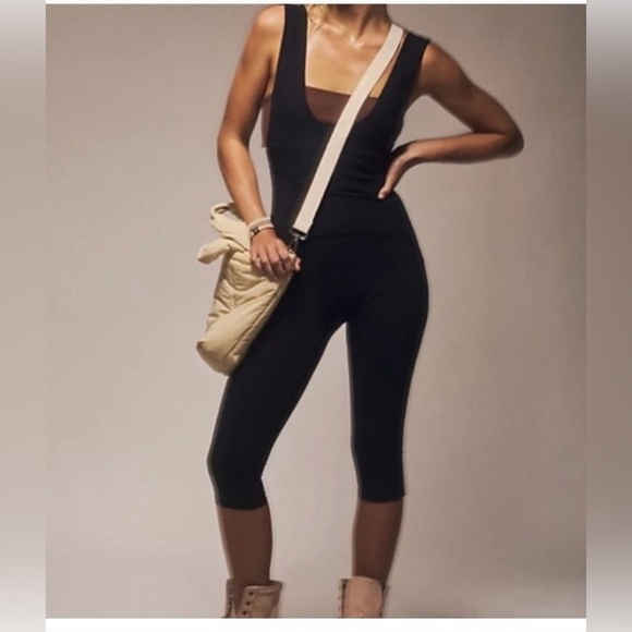 Free People Movement Black and Brown She's A Maniac Jumpsuit Size Small - Picture 1 of 12